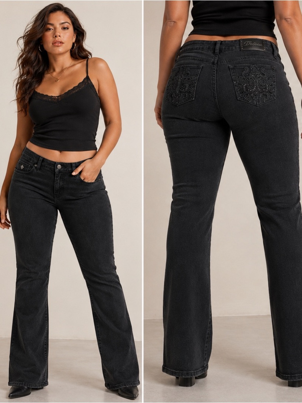 Deréon Black Bootcut Jeans Size 13/14 Y2K Stretch Embroidered Pockets